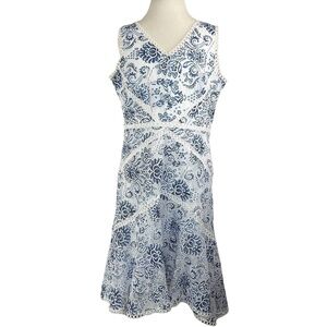 Just Taylor Sleeveless Floral Lace Overlay Midi Dress Size 16 Blue White